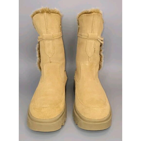 Skechers Suede Chunky Combat Boots Womens 6.5 Tan Strap Side Zip Y2K 90s Grunge - Picture 3 of 16